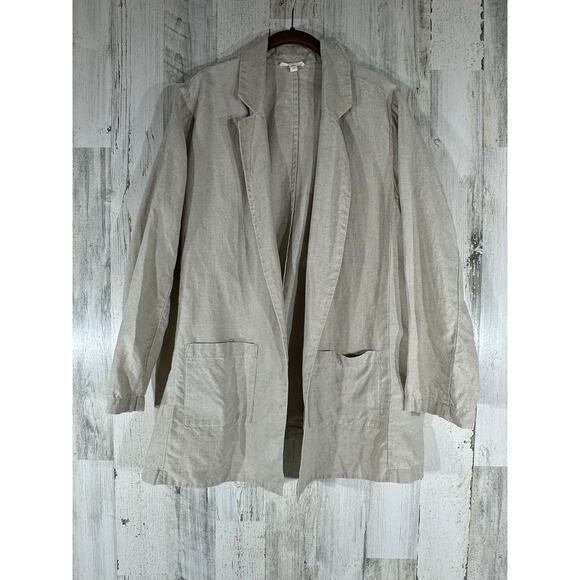 Eileen Fisher Open Front Cardigan Jacket Size Large Beige 100% Organic Linen - Picture 1 of 7